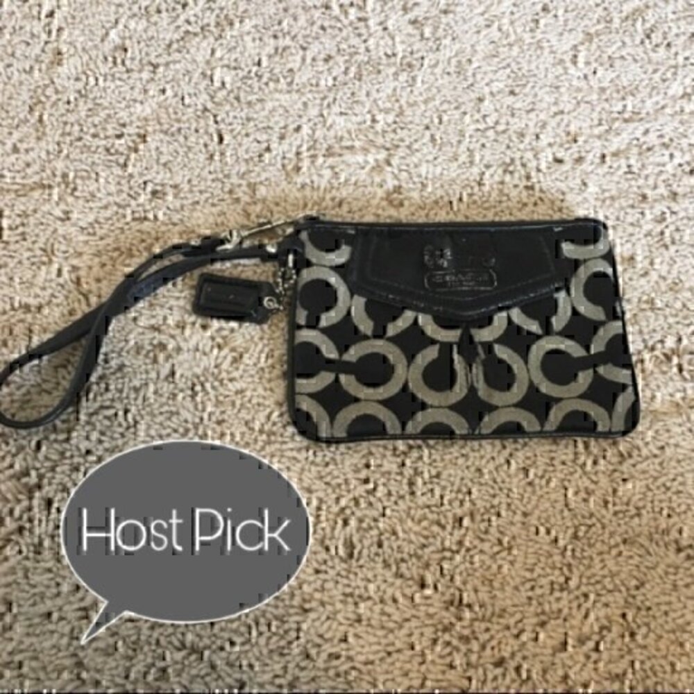 Coach Black and Tan OP Art signature wristlet - Picture 1 of 13